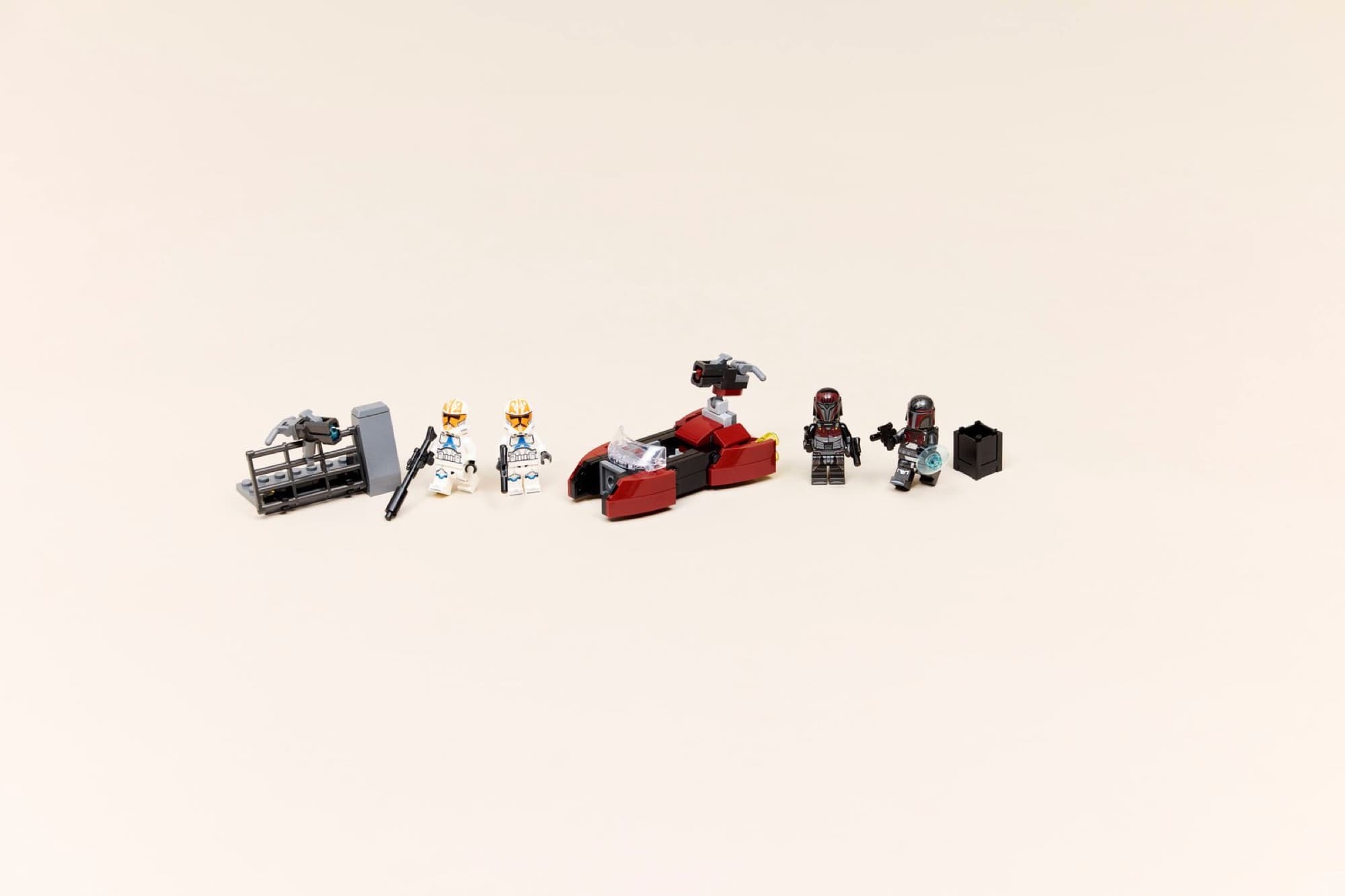 Mandalorians and clone troopers being built and played with