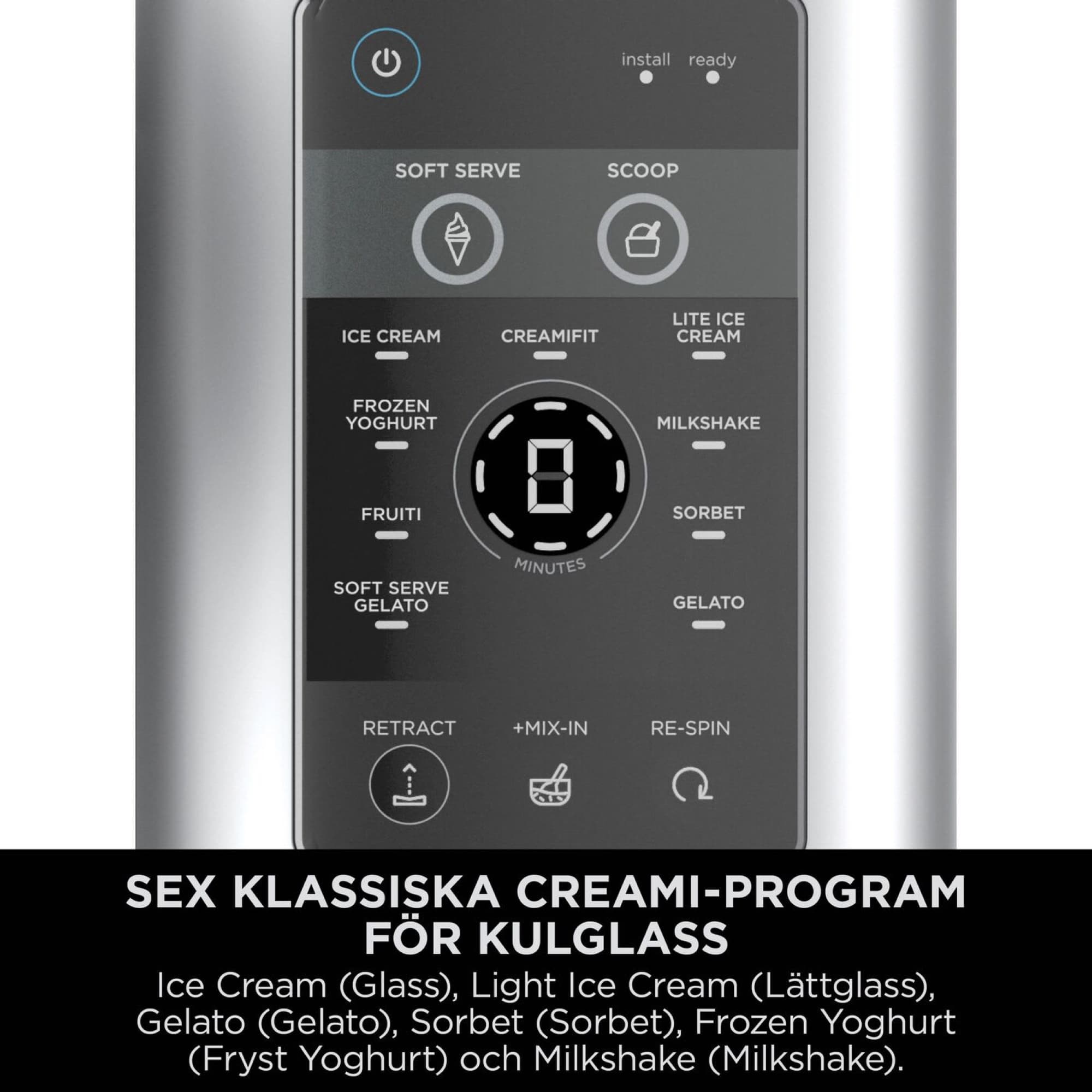 The control panel with ice cream and soft serve programmes