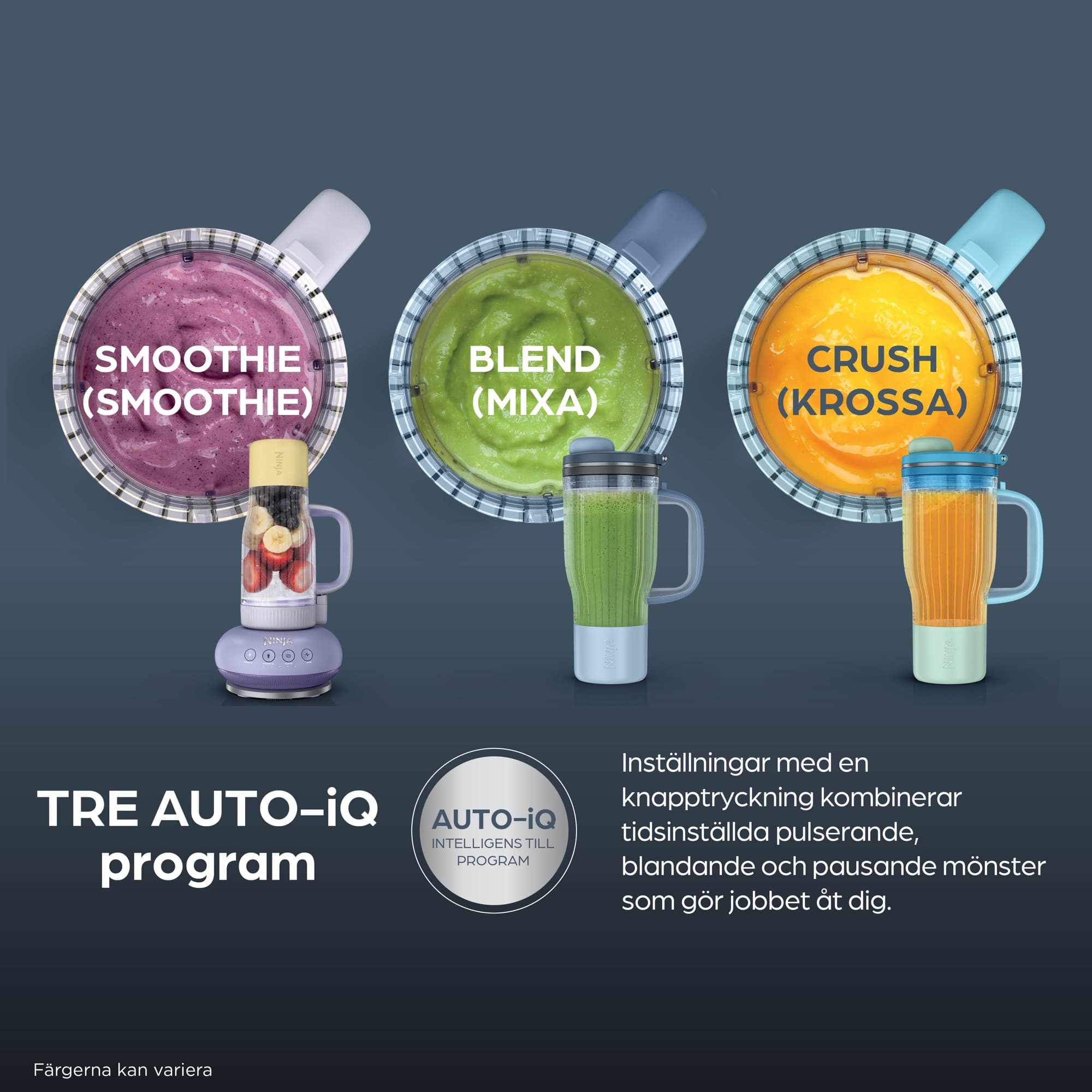 The three Auto-iQ programs Smoothie, Blend and Crush