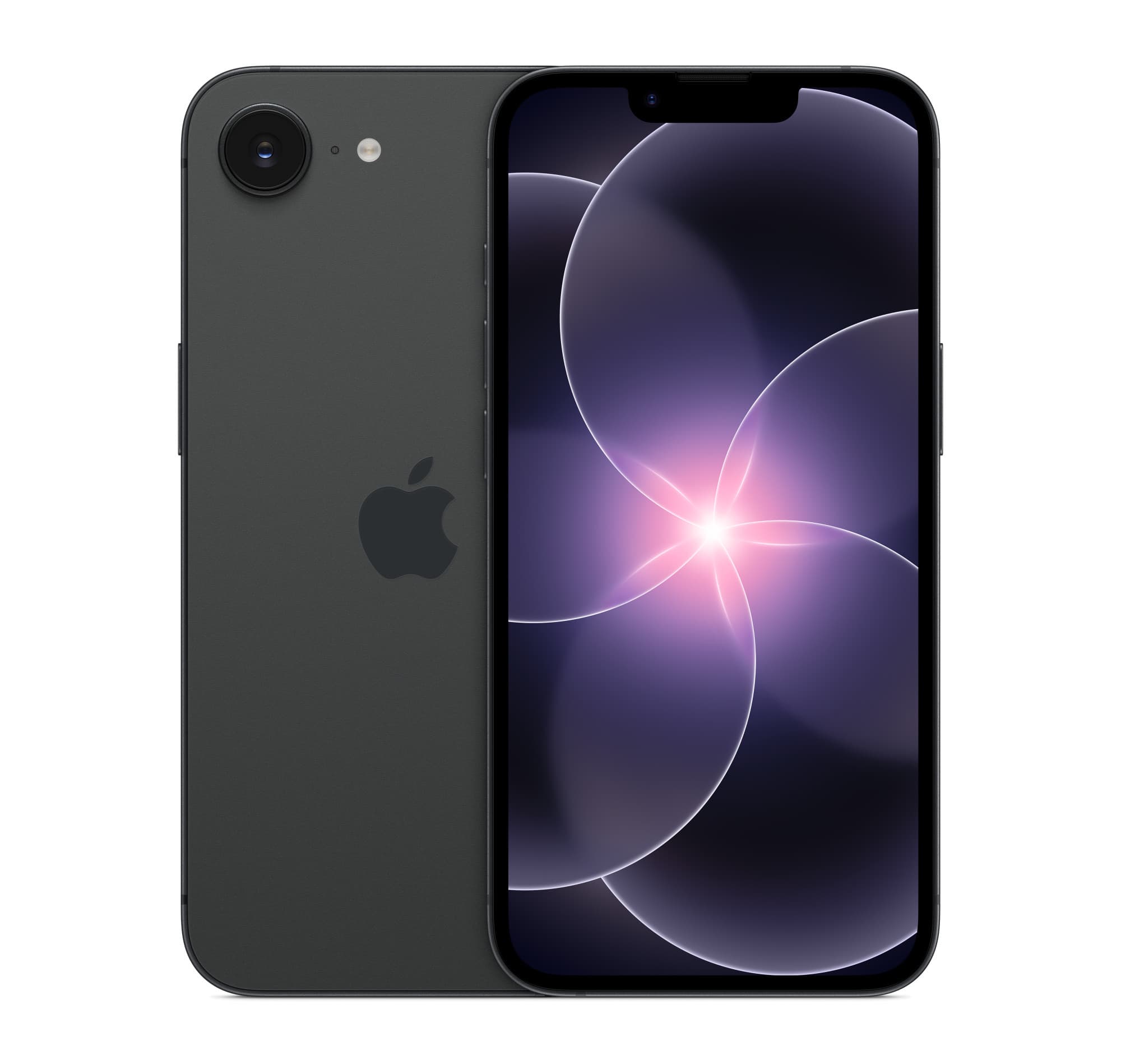 iPhone 17e in black, front and back