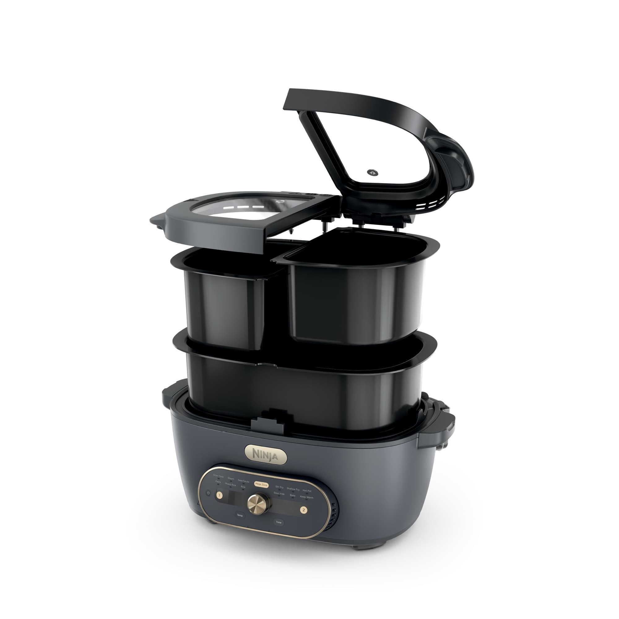 The pots stacked with the lid open