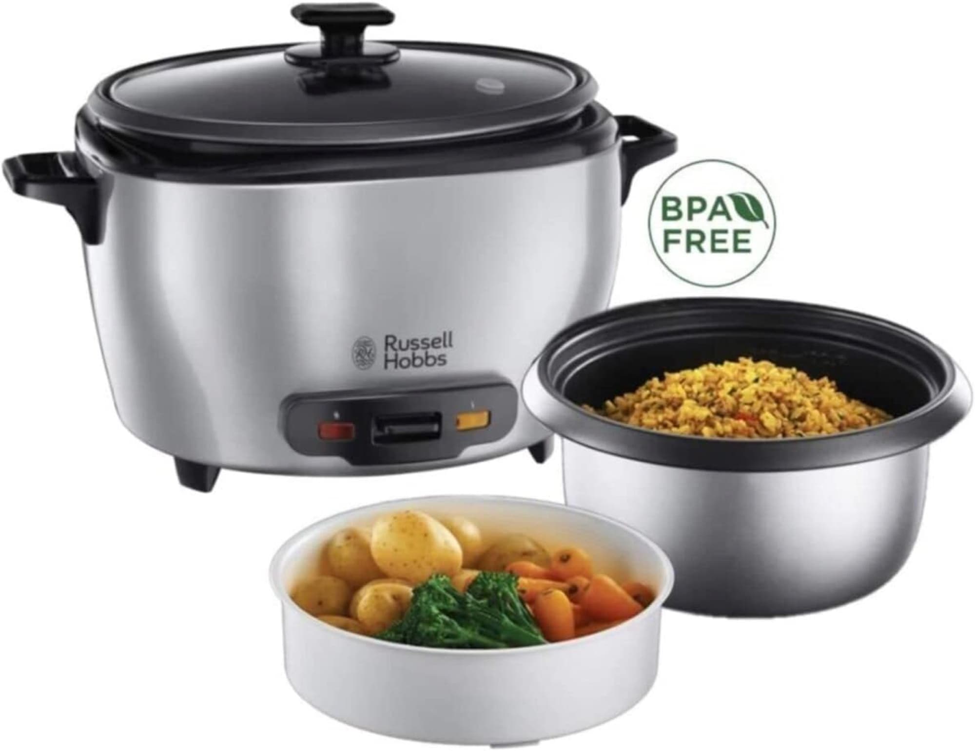 The rice cooker with bowl and steamer insert