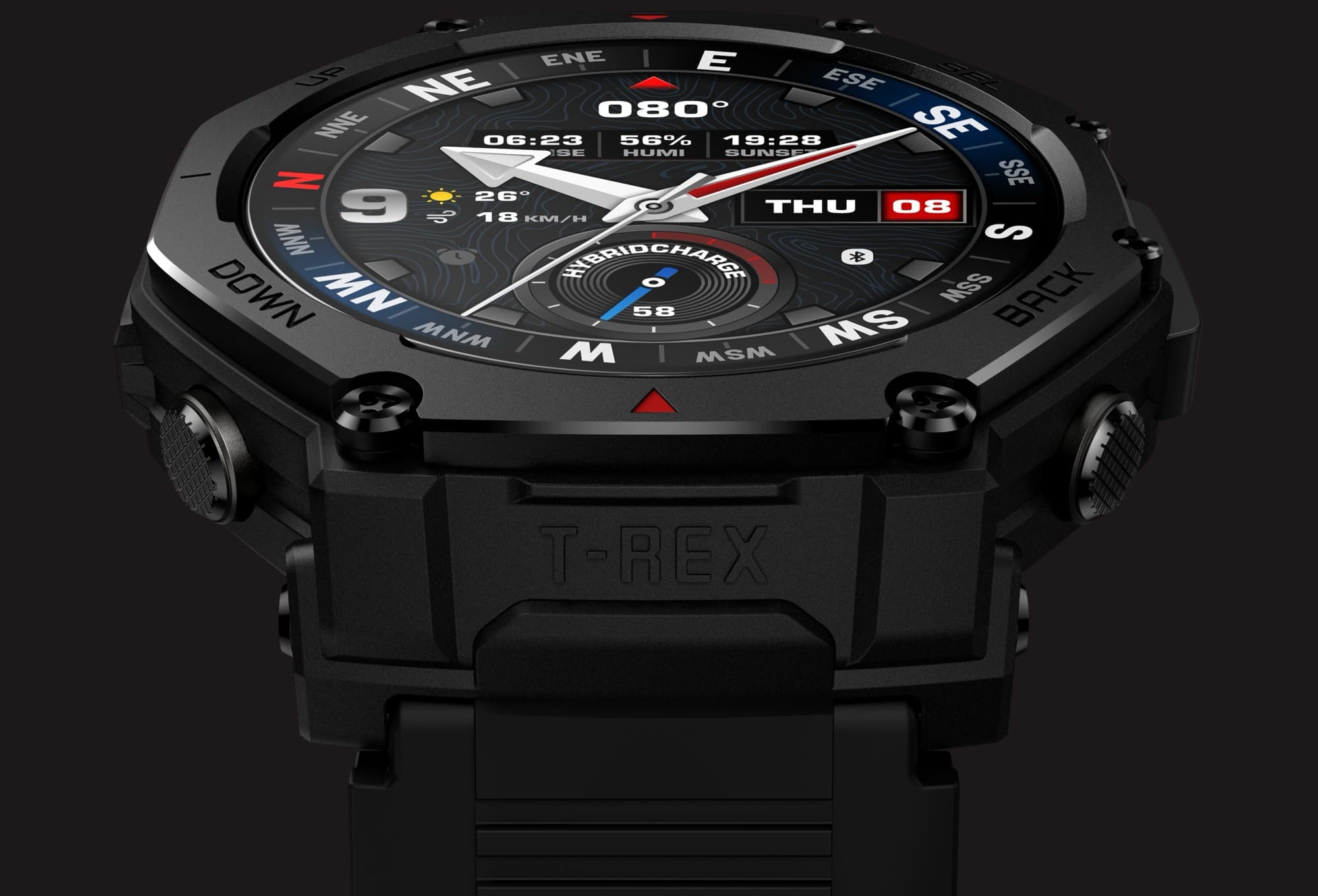 Close-up of the dial and titanium bezel