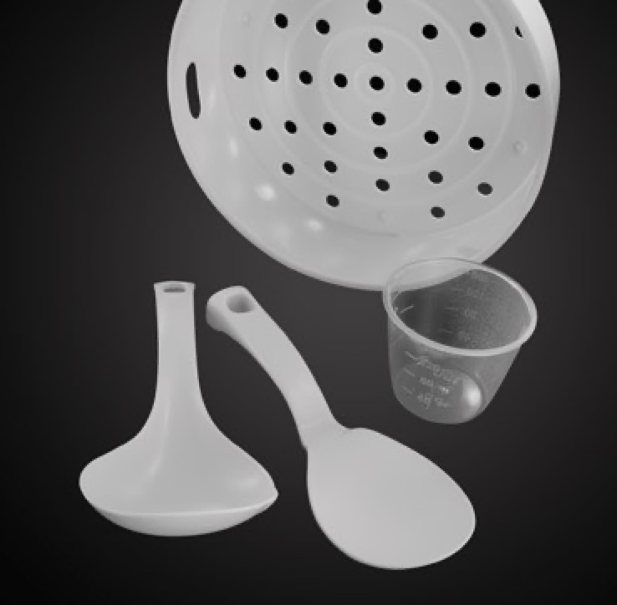 Steamer insert, spoon and measuring cup
