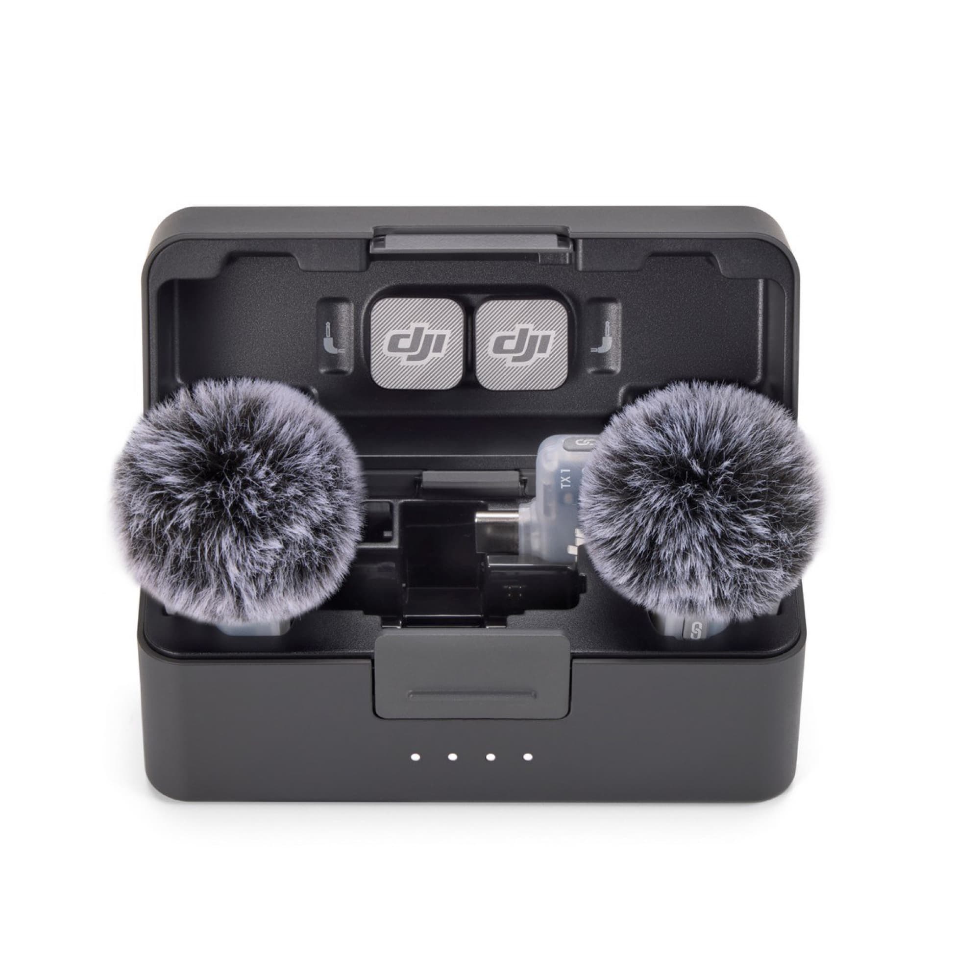 The charging case with transmitters and windscreens