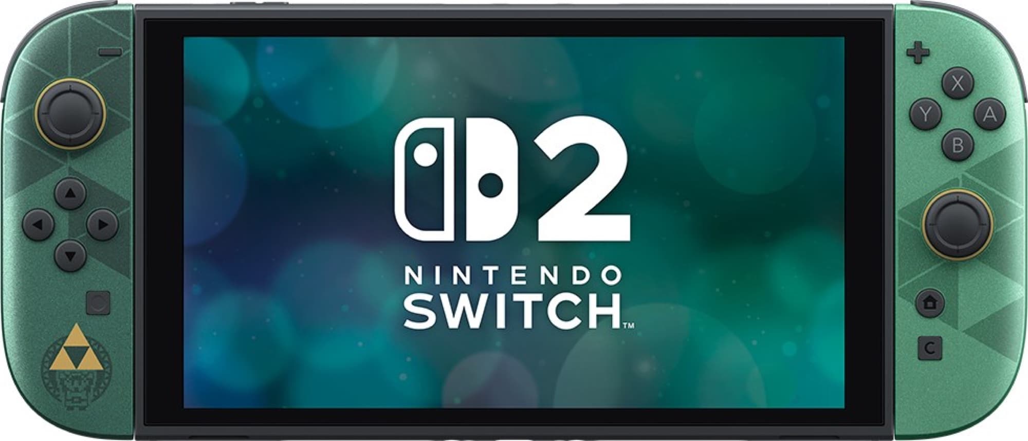 The console from the front with green Joy-Con 2