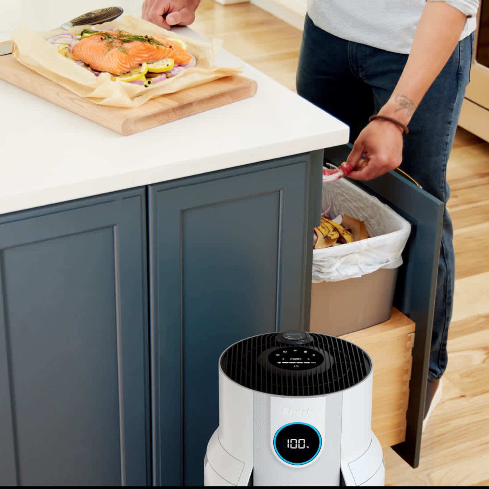 The air purifier in the kitchen while cooking