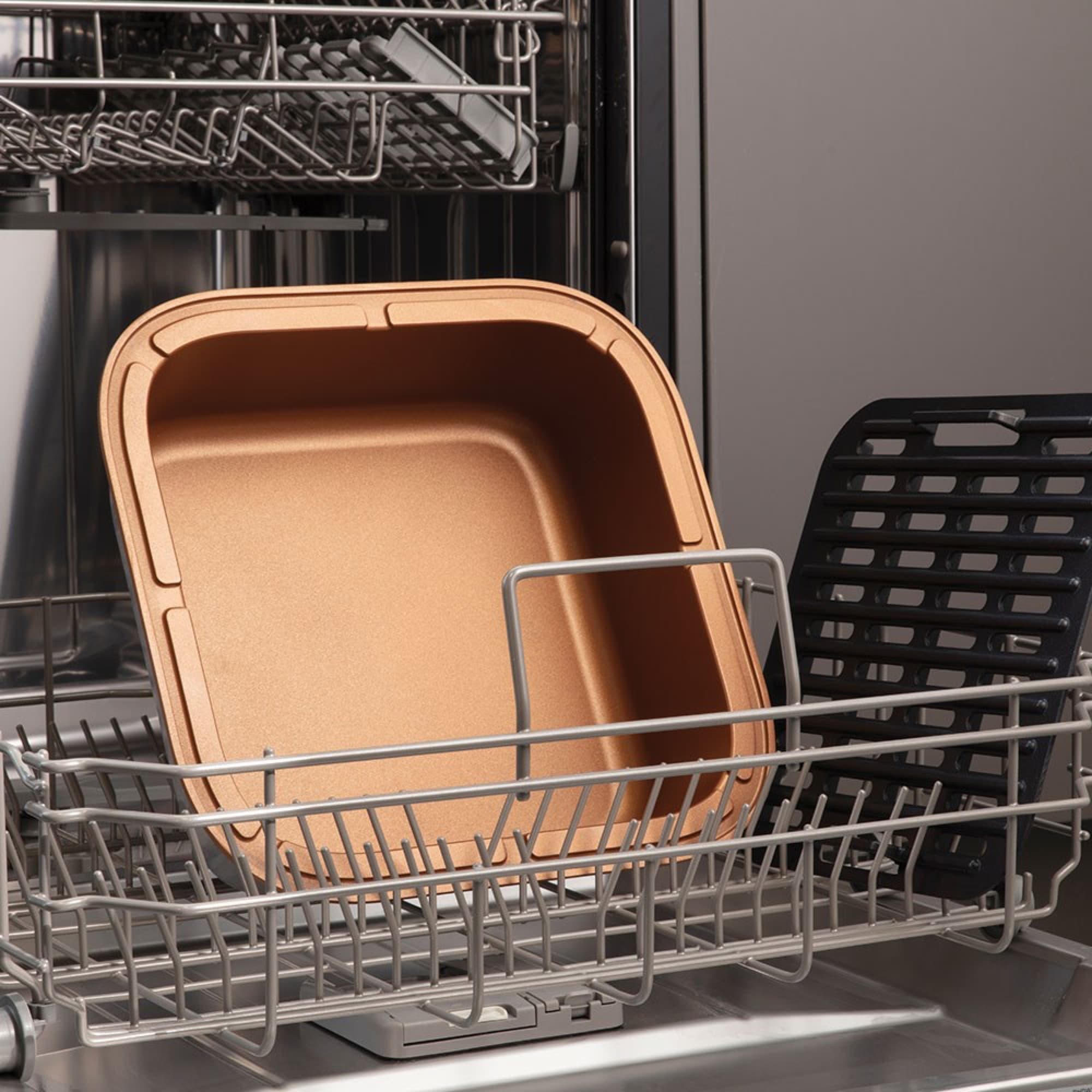 Pot and rack in the dishwasher