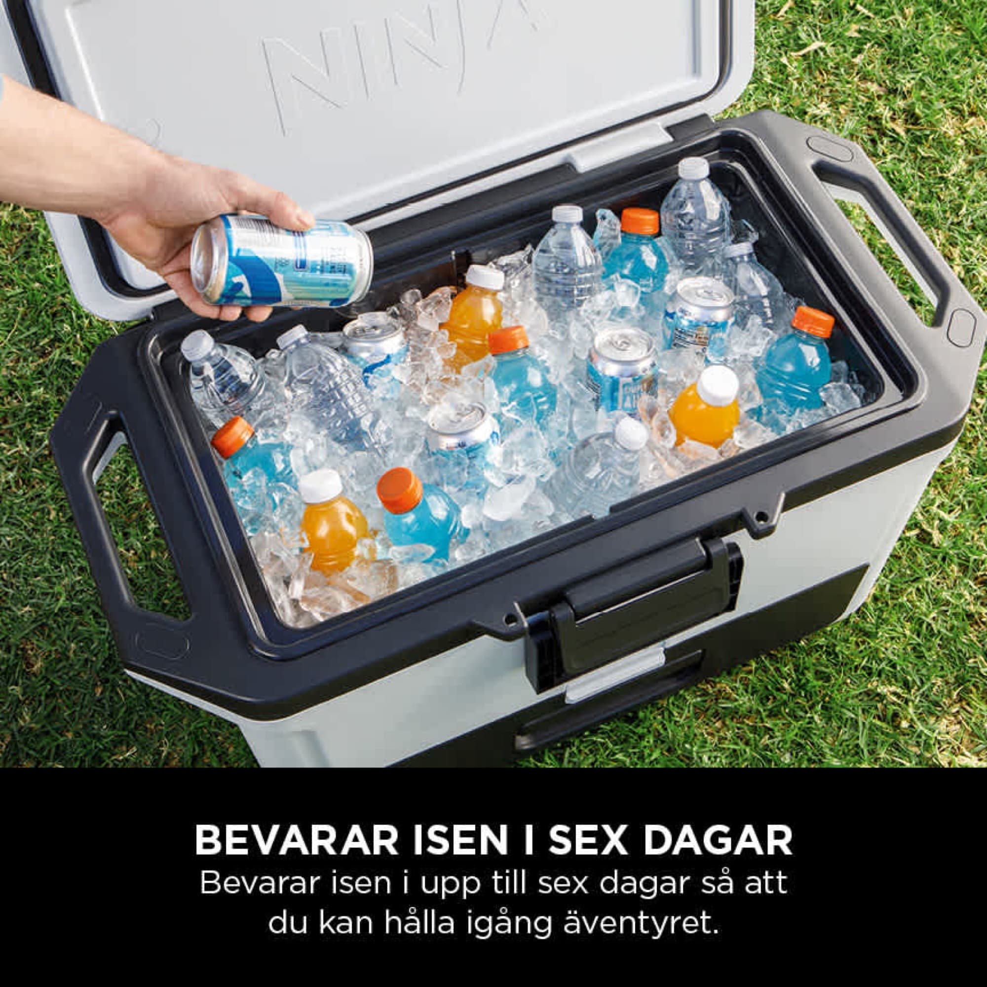 The cooler filled with ice and drinks