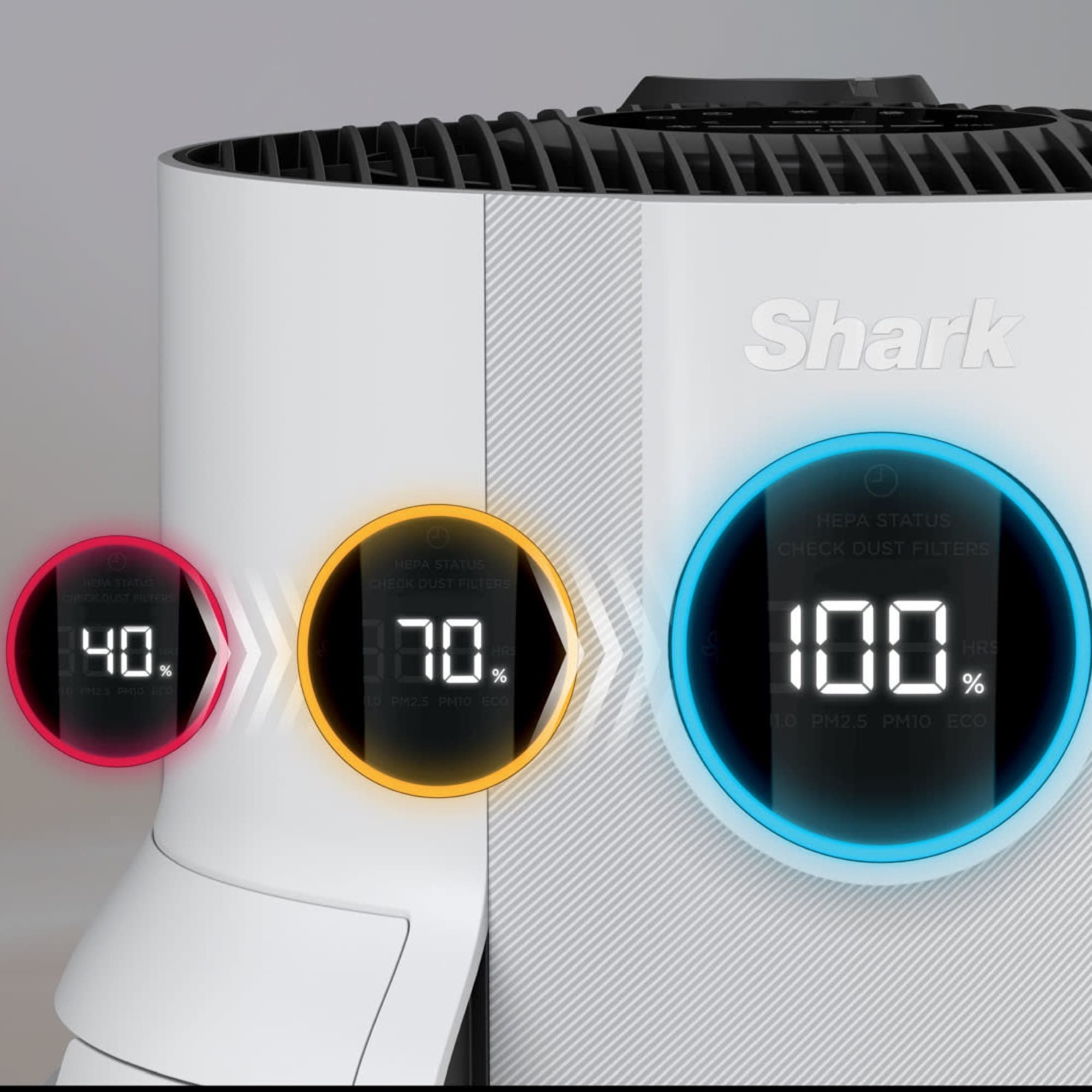 The display shows the air quality improving