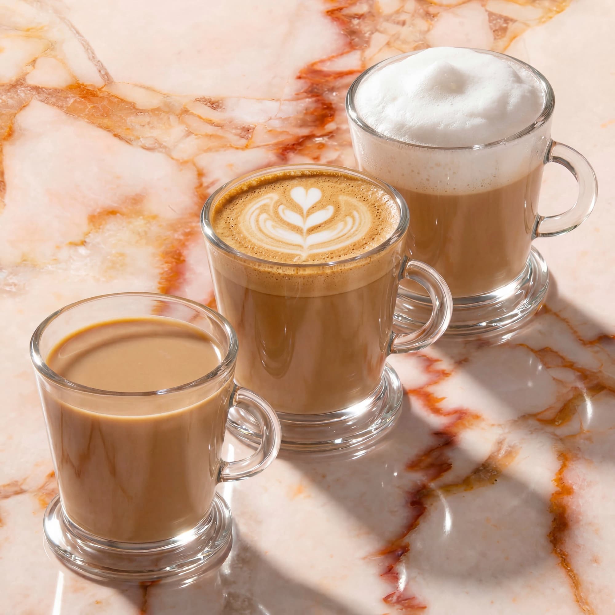 Three cups of milky coffee