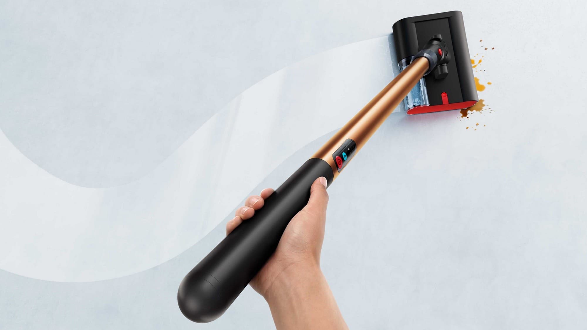 The slim handle in the hand