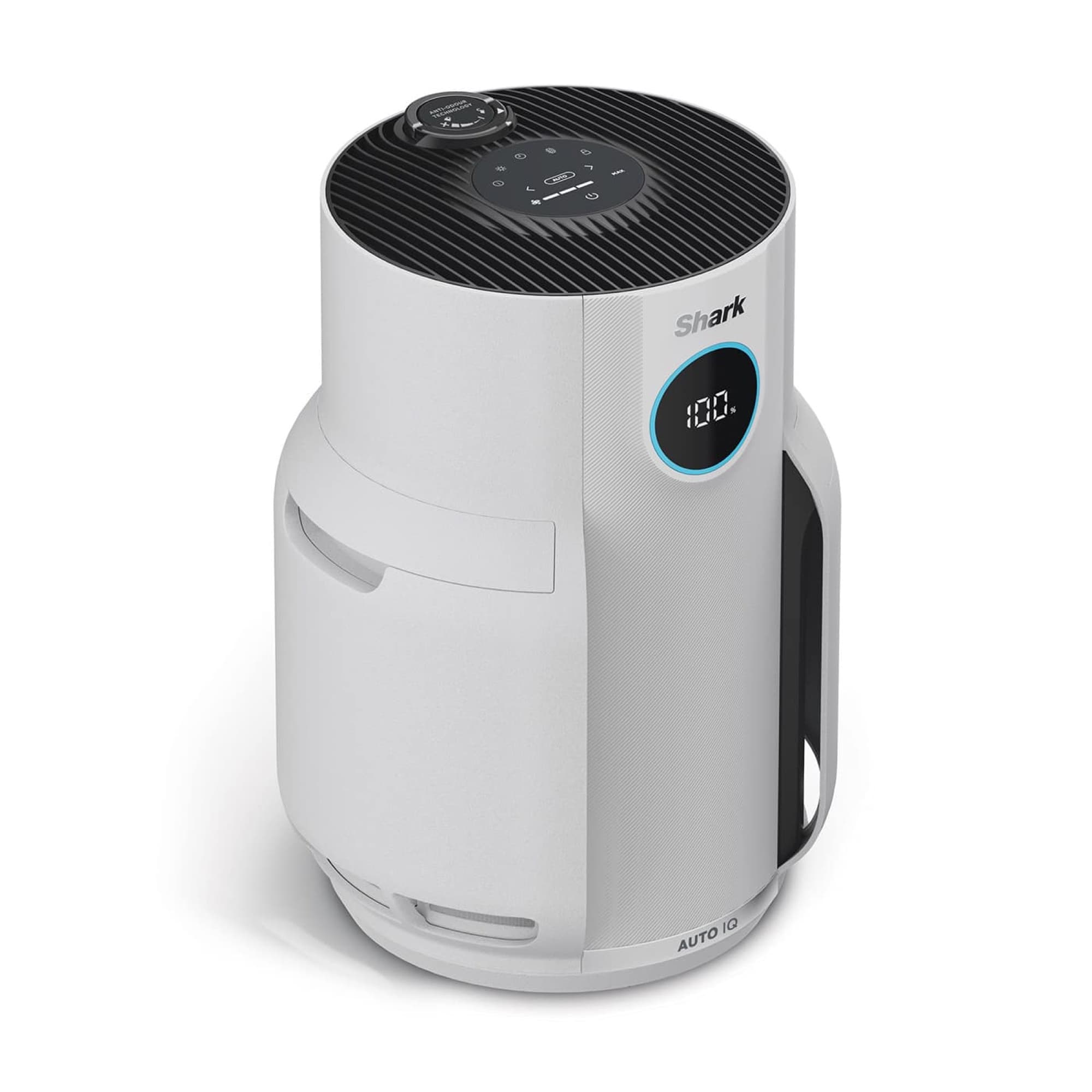 The air purifier from above at an angle with the controls
