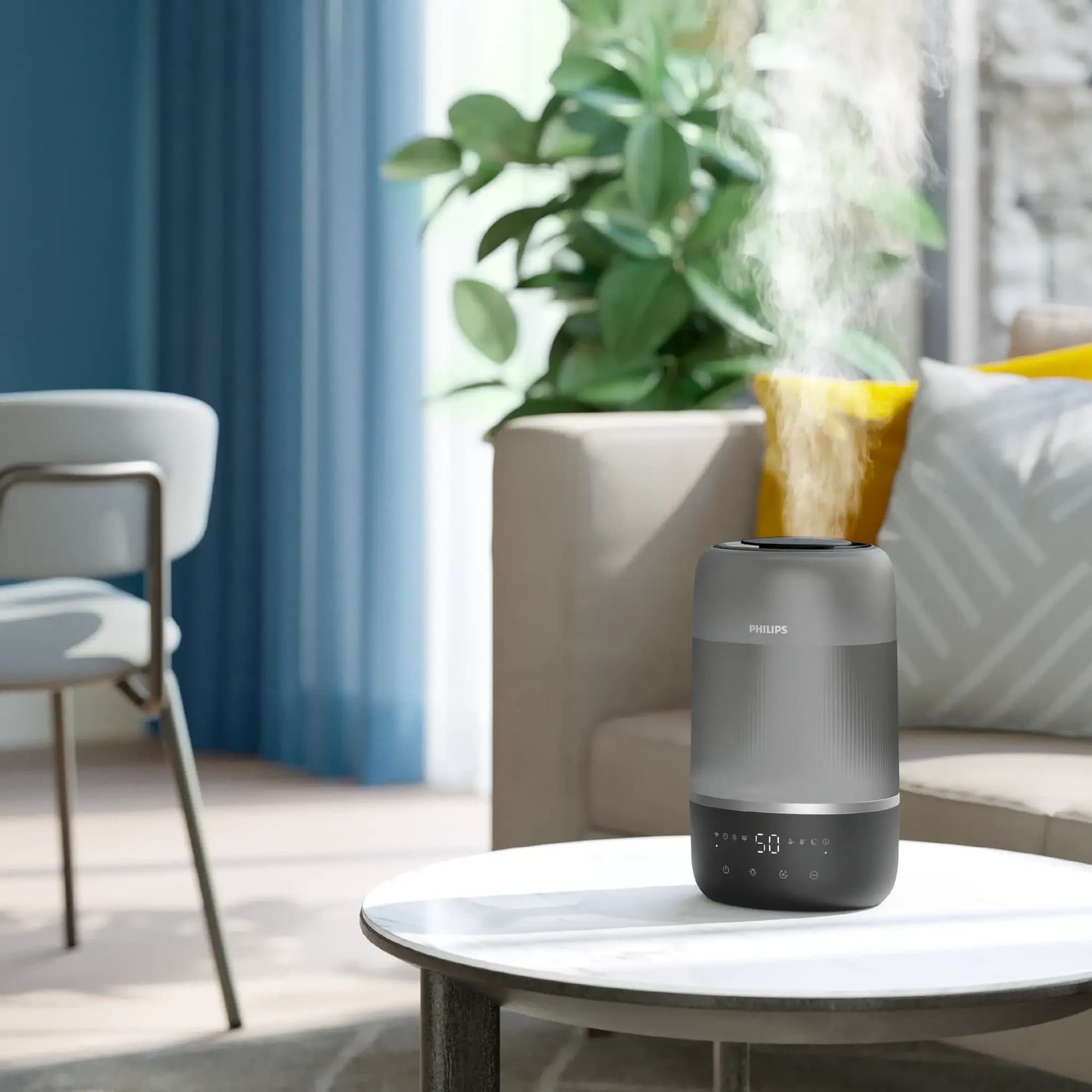 The humidifier on a table in the living room