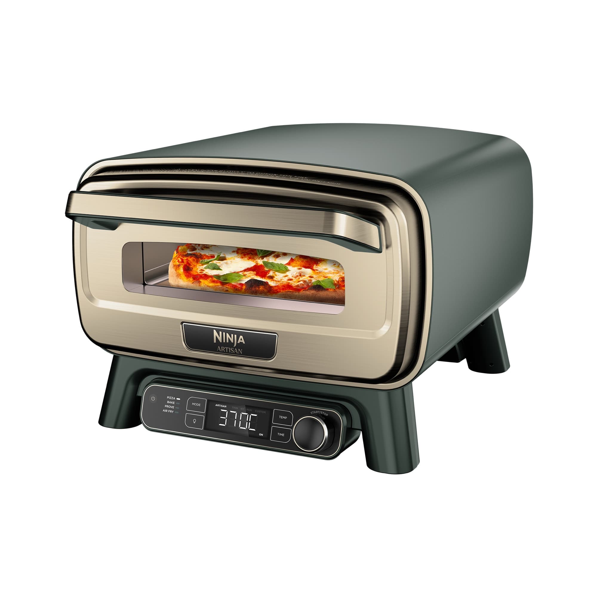 The pizza oven in green and gold