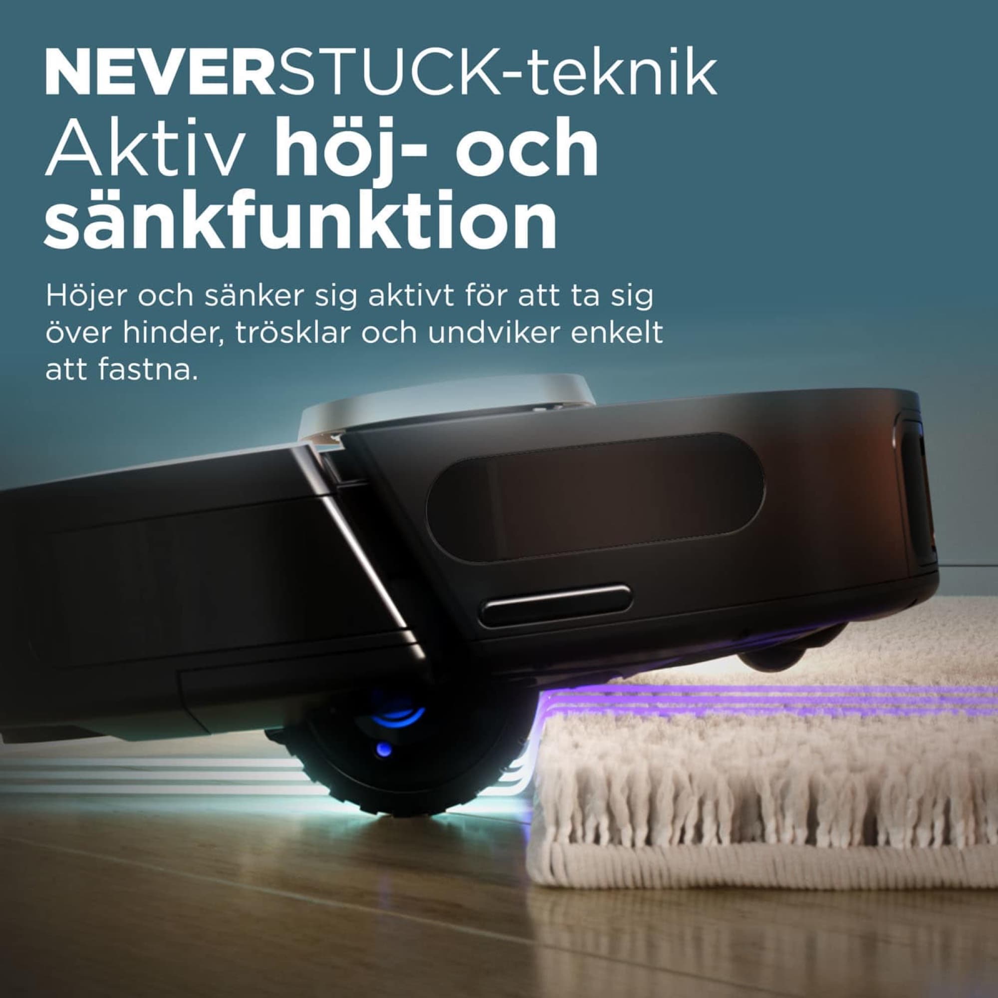 NeverStuck lifts the robot over a thick rug