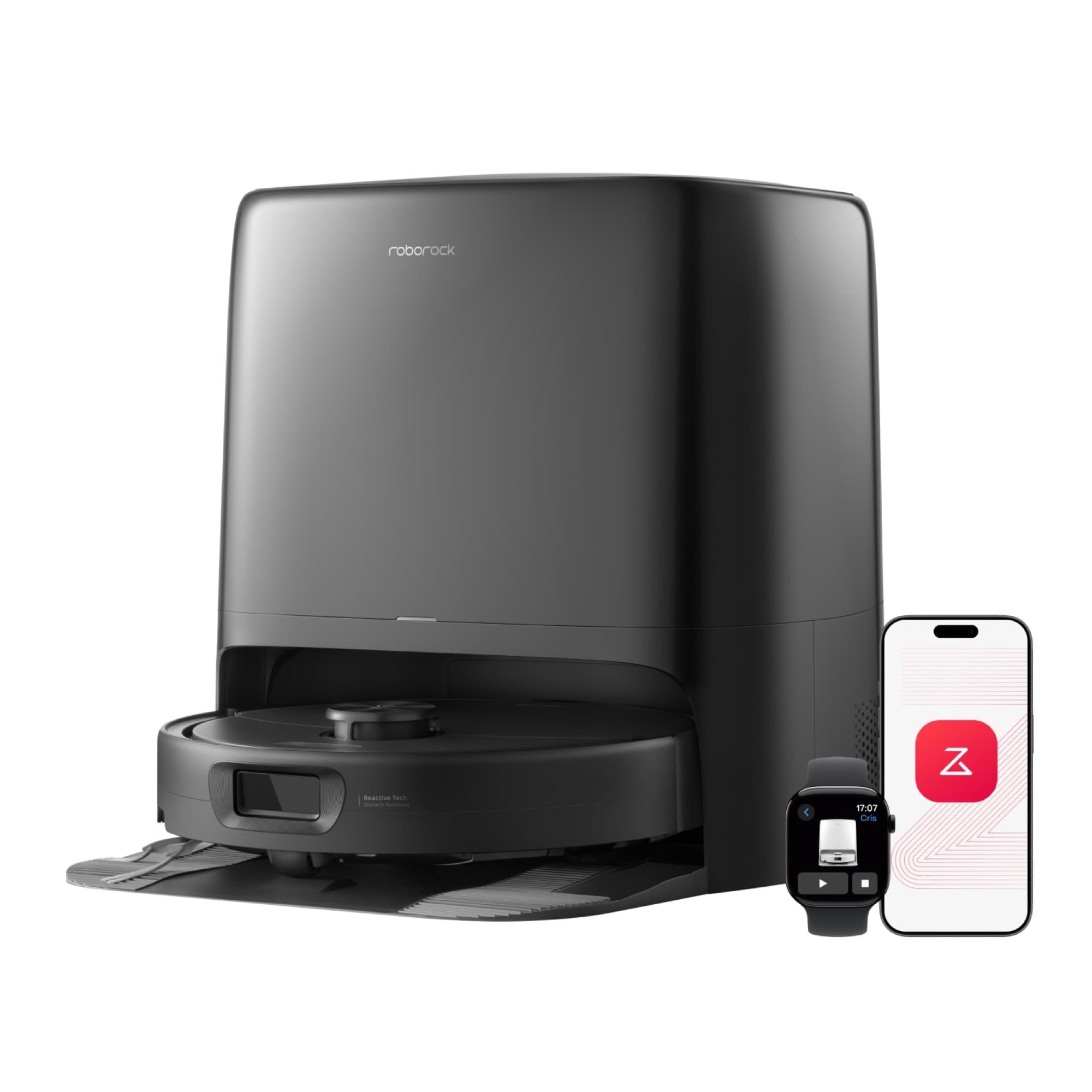 Roborock Qrevo 2 Pro in black with its dock