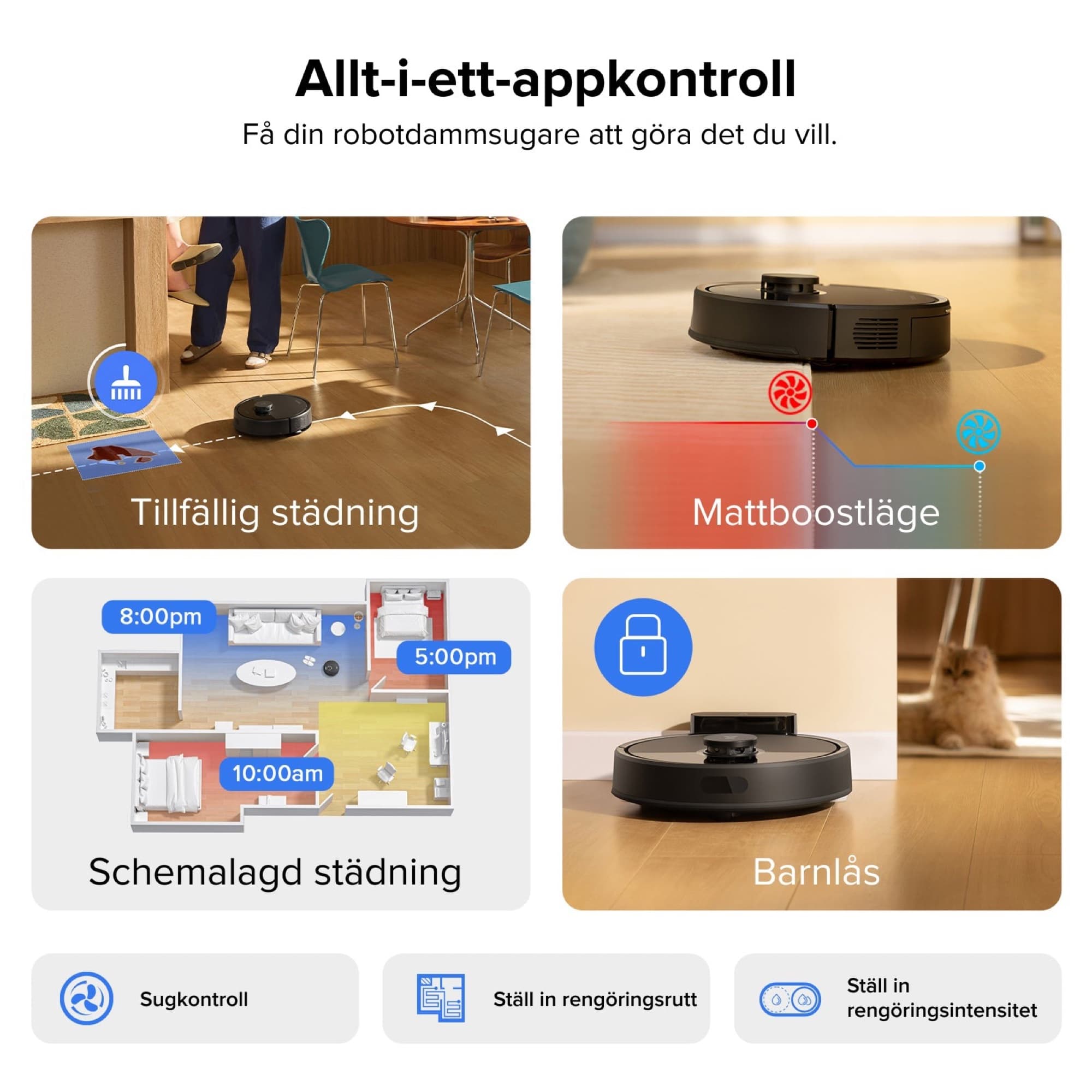 Schedules, rug mode and child lock in the app