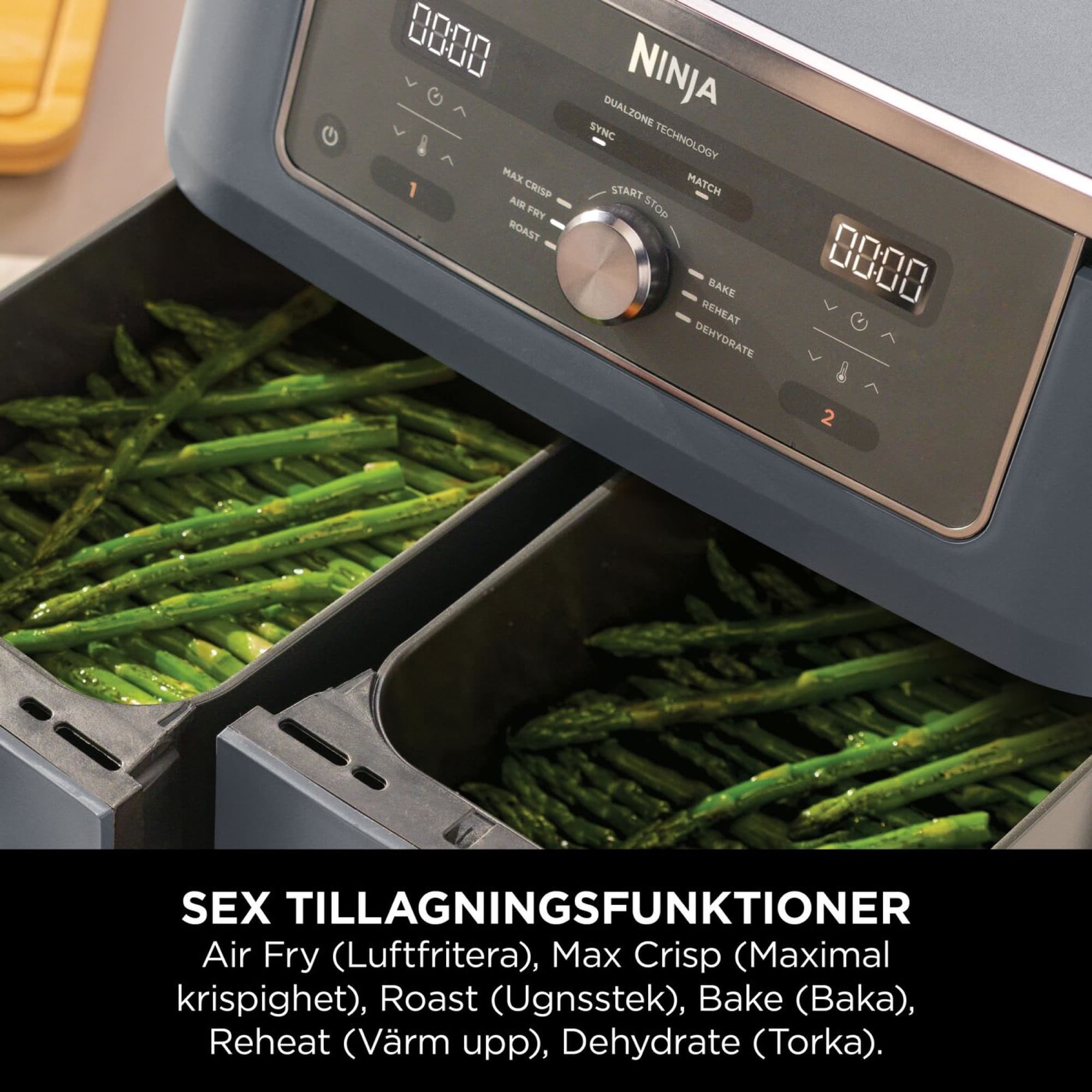 Asparagus in both drawers, the six cooking modes