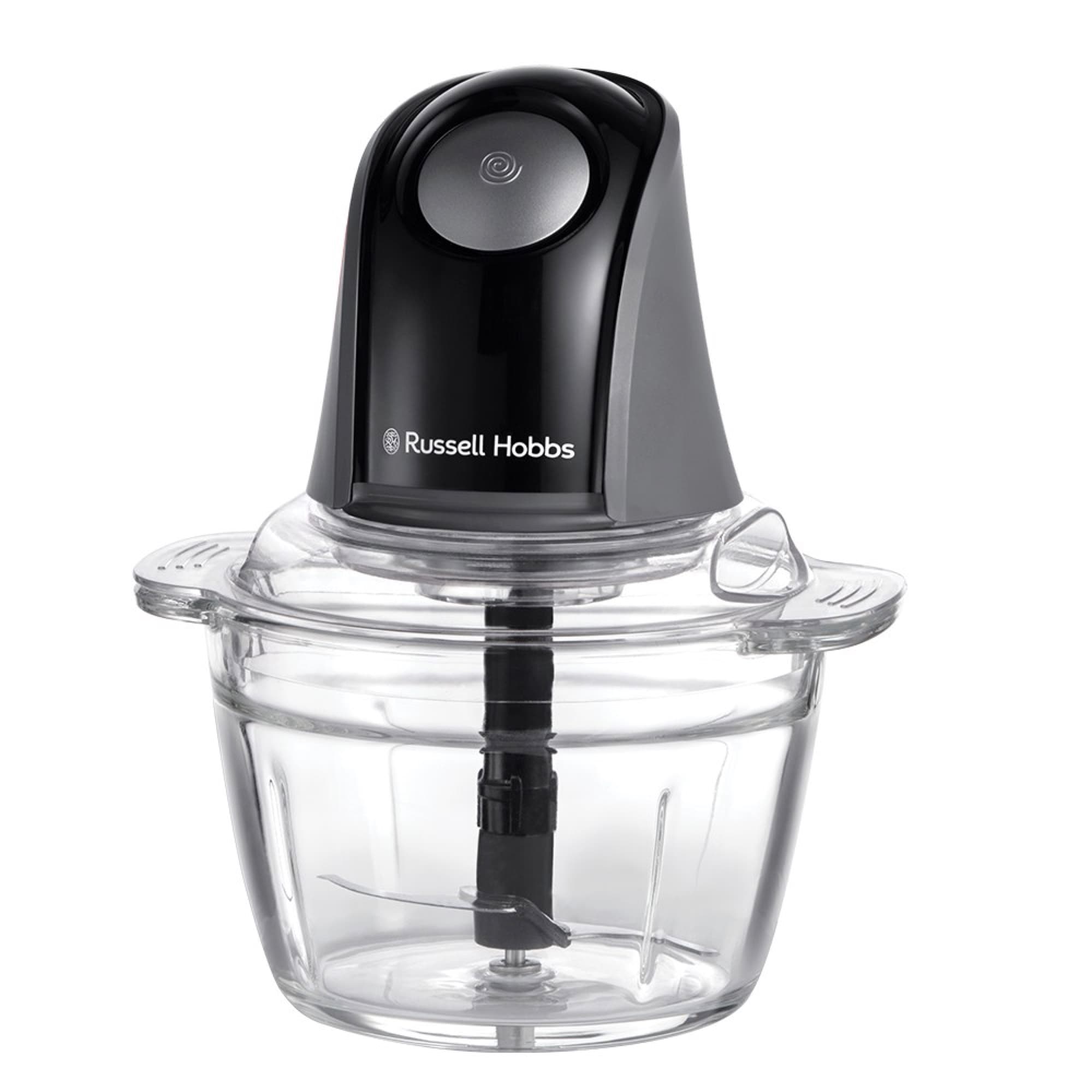 The mini chopper with an empty glass bowl
