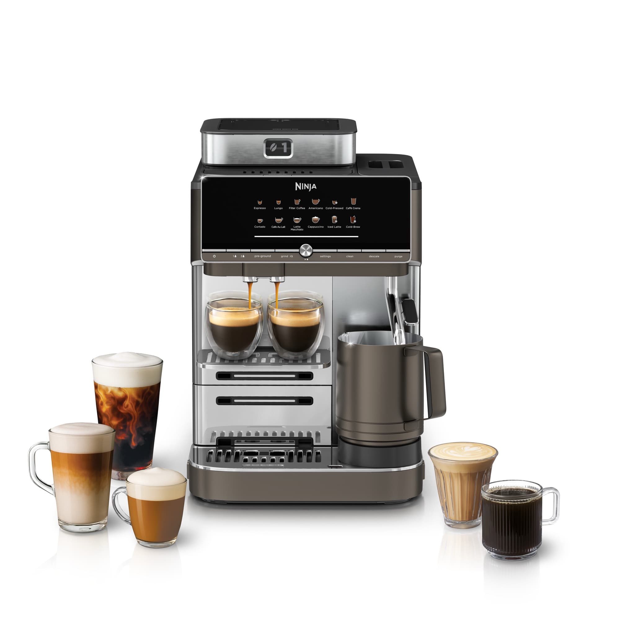 Ninja AutoBarista Pro in brown with coffee drinks