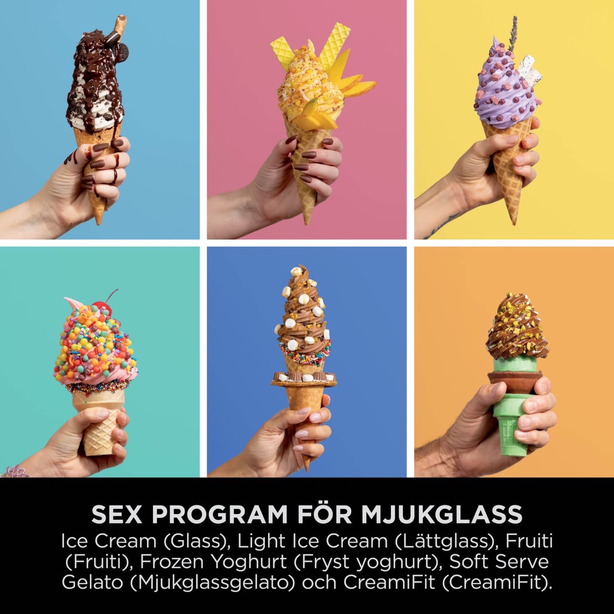Soft serve in cones with different toppings
