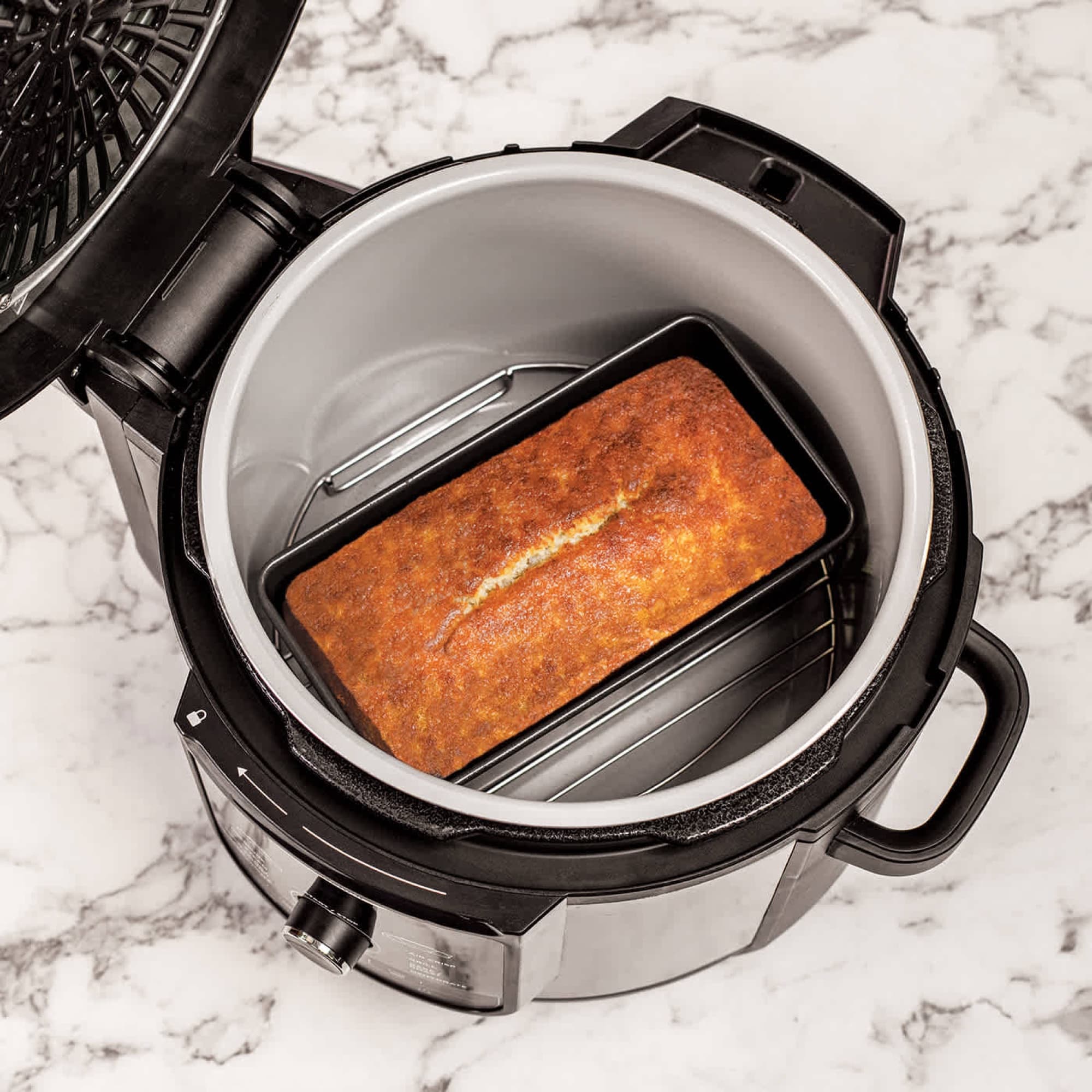 Bread in the loaf tin in a Ninja Foodi pot