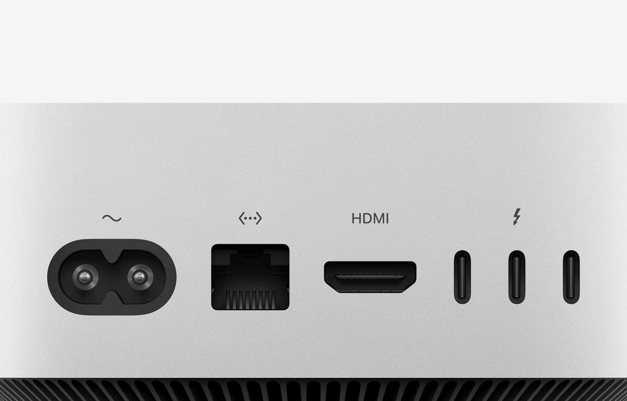 Close-up of power, Ethernet, HDMI and Thunderbolt