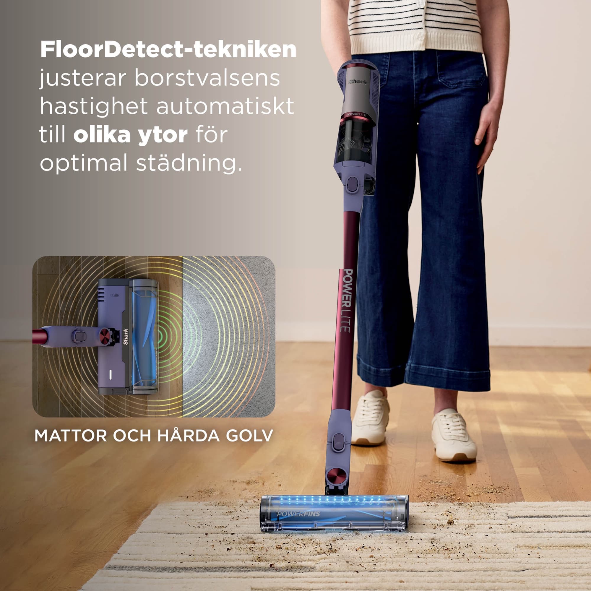 FloorDetect adapts the roll between rug and hard floor