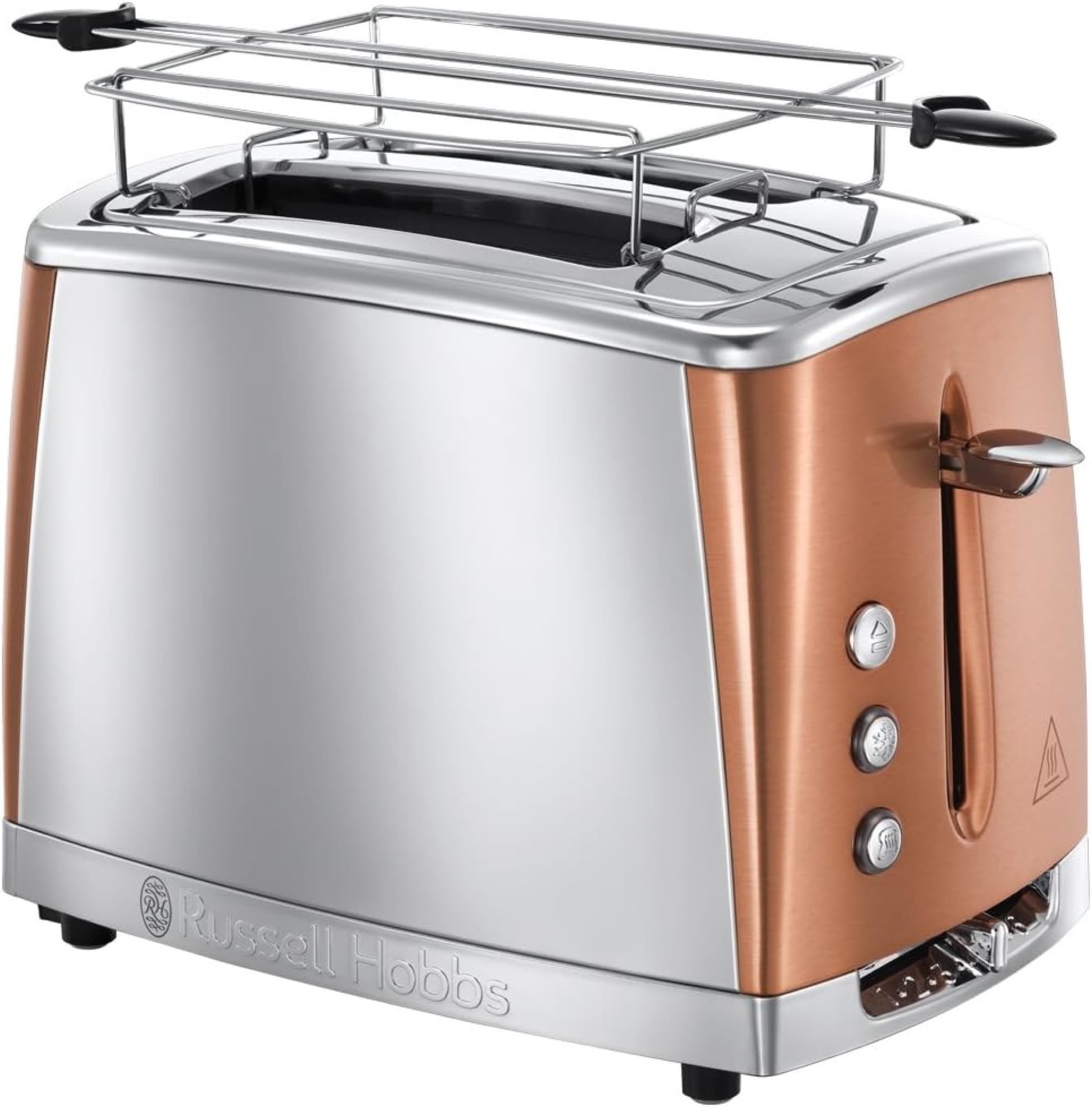 Luna toaster in stainless steel with copper-coloured details