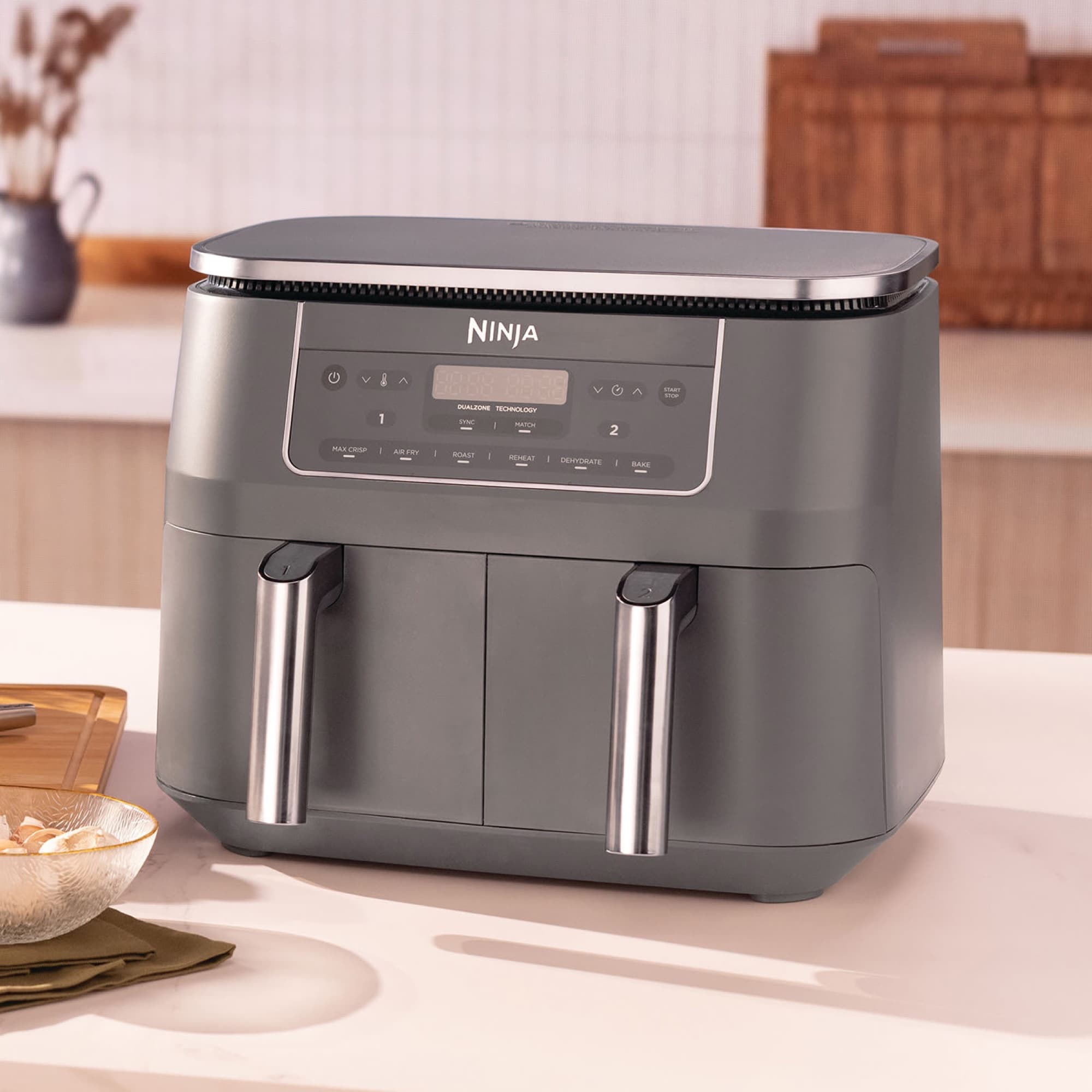 The air fryer on the kitchen worktop
