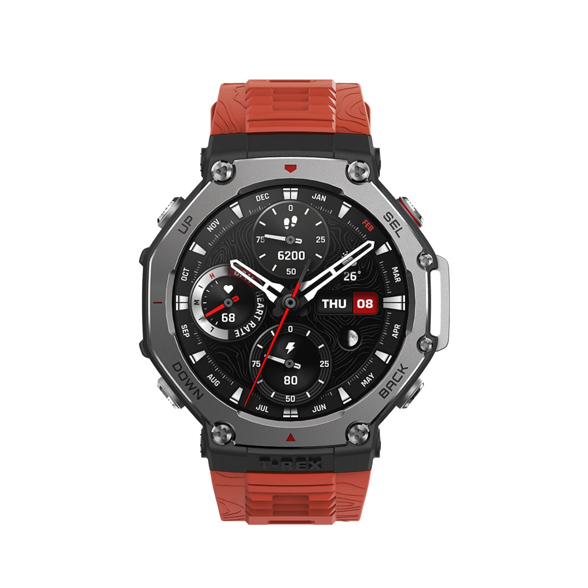 Amazfit T-Rex 3 in Lava with orange-red strap
