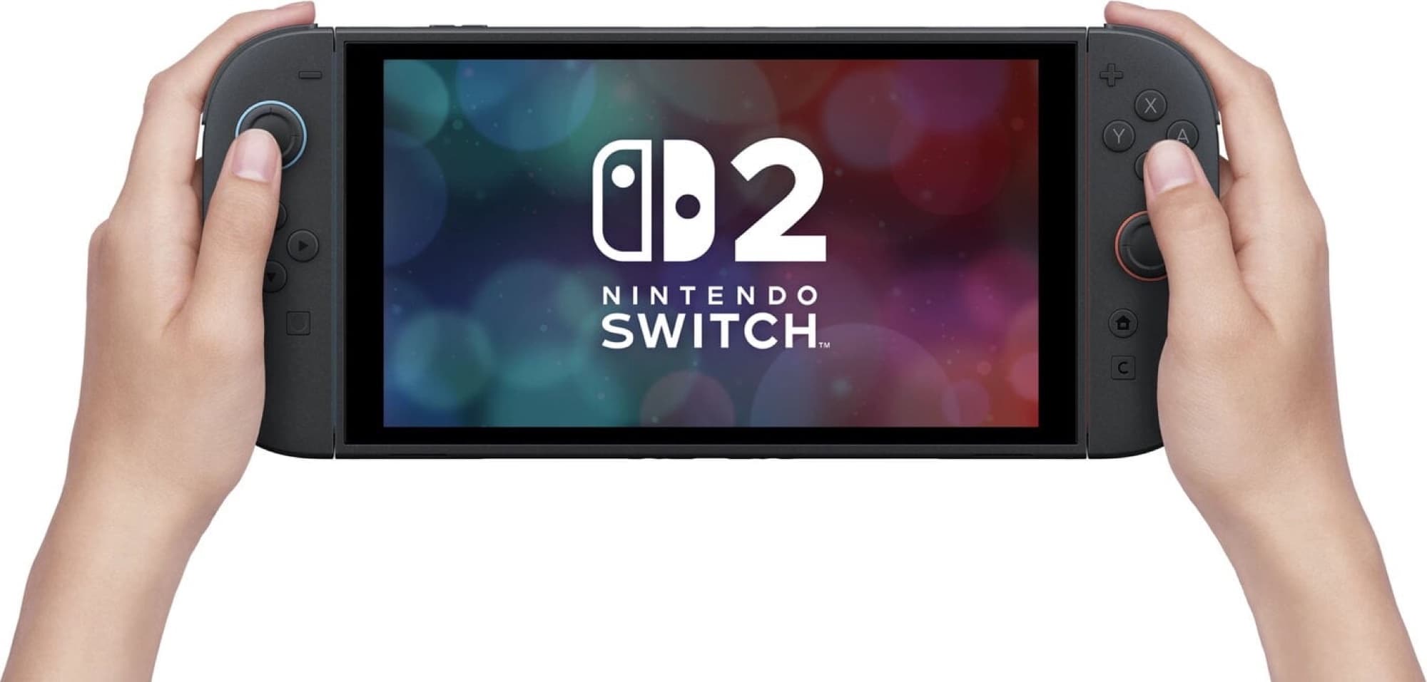 Two hands holding Nintendo Switch 2