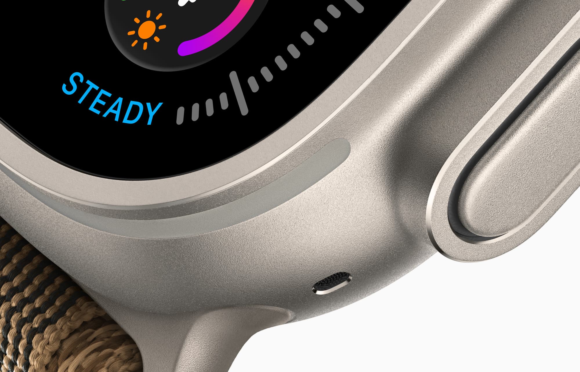 Close-up of the natural titanium case