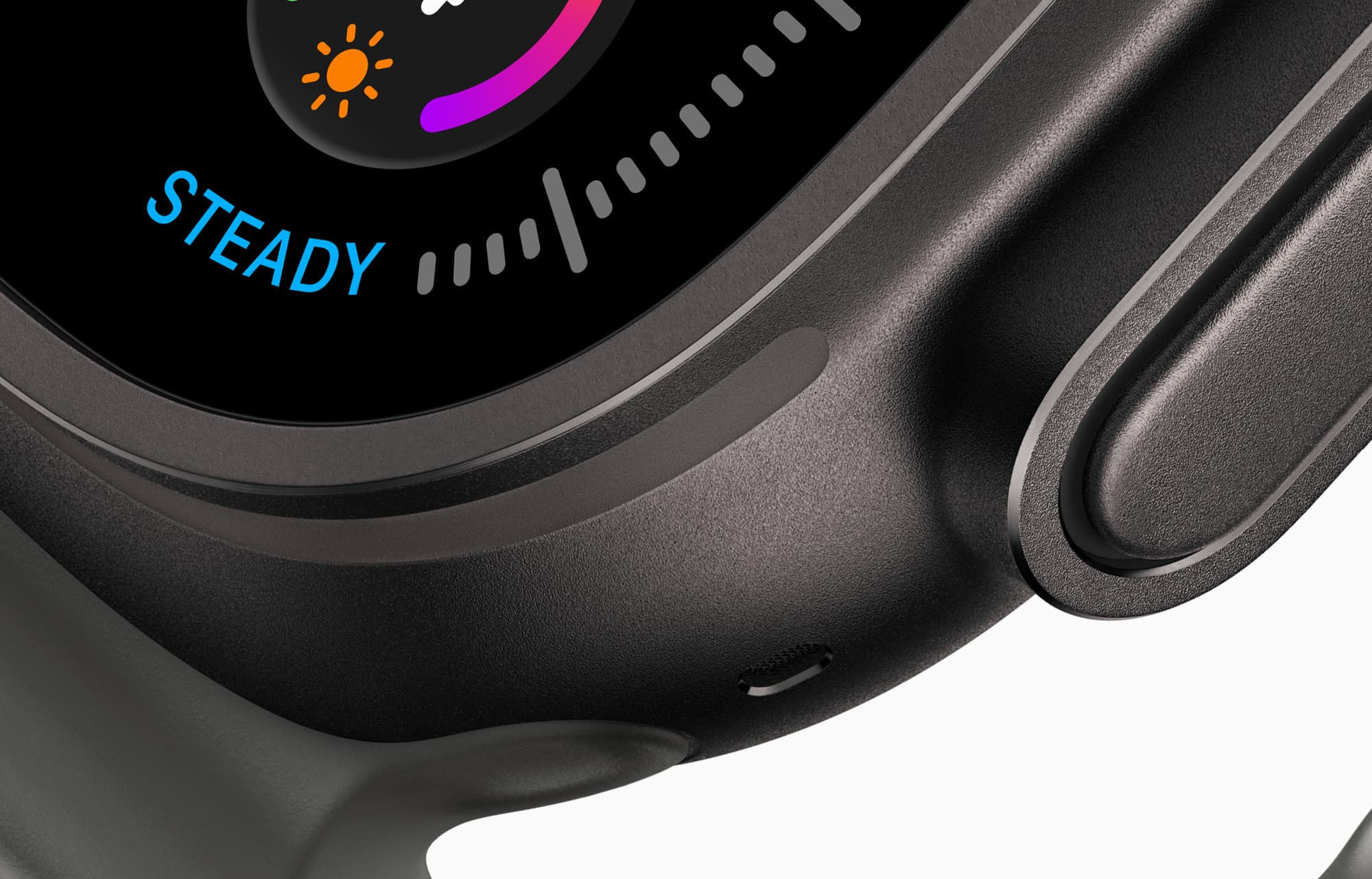Close-up of the black titanium case