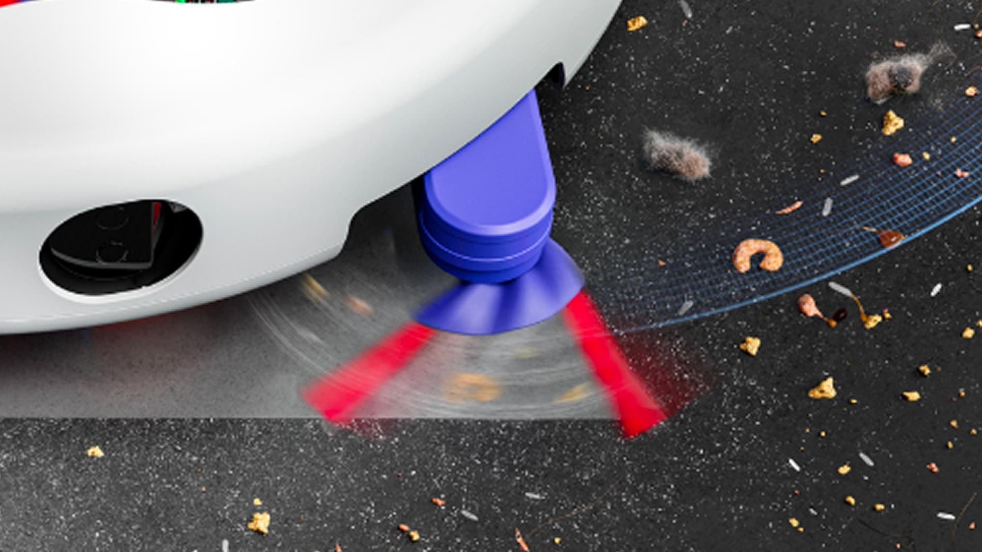 The side brush extending to the edge
