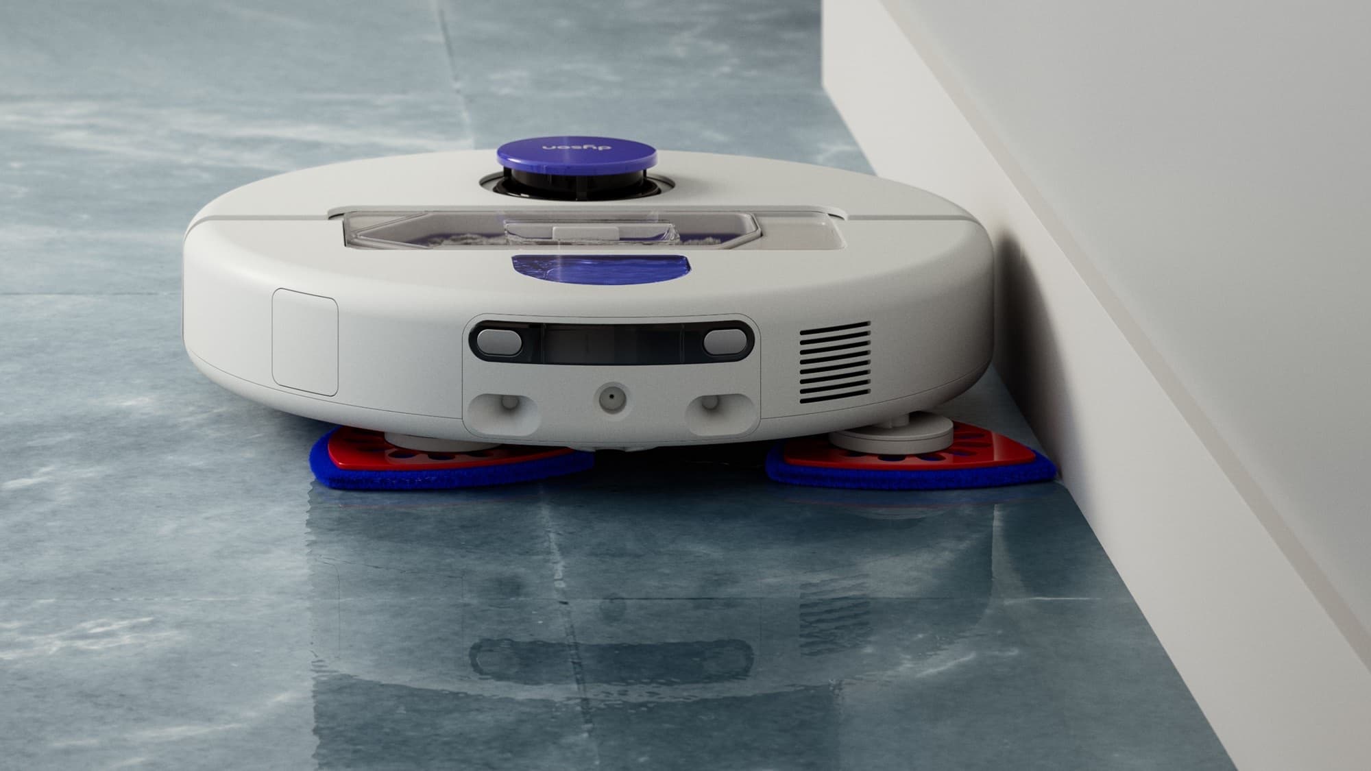 The mop pads reaching the wall
