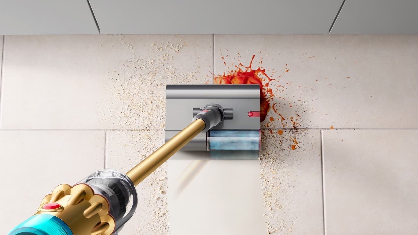 Food spills on a tiled floor