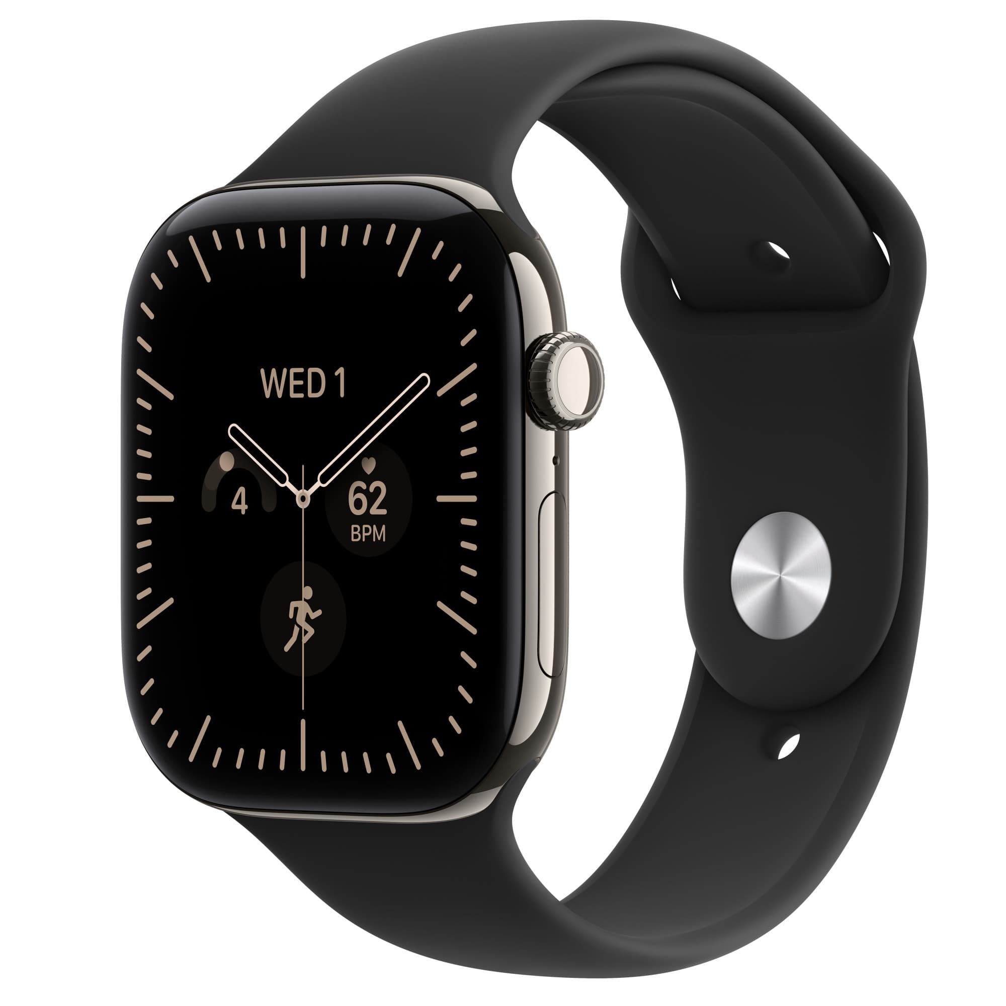 Apple Watch Series 12 in natural titanium with black Sport Band