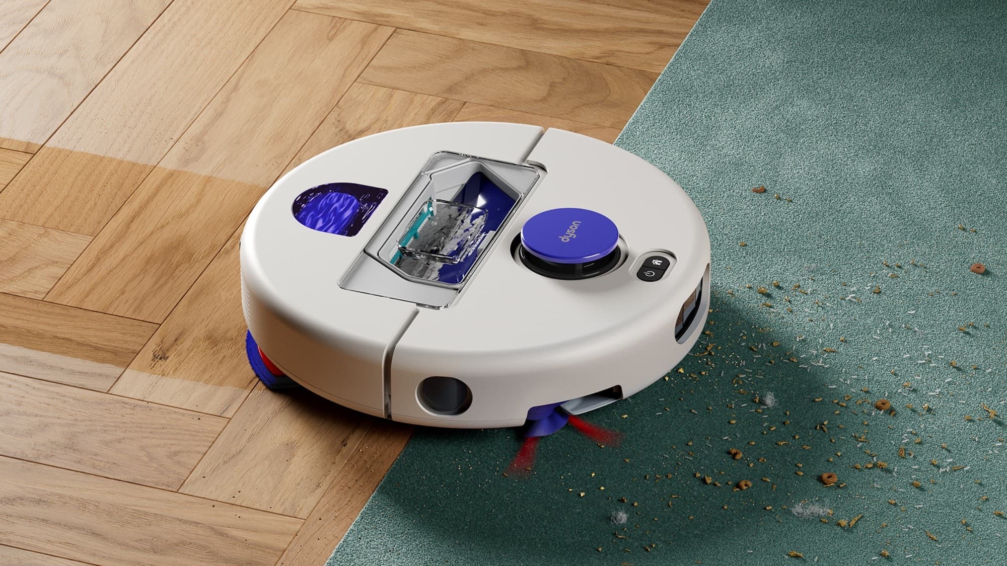 The robot on parquet and rug
